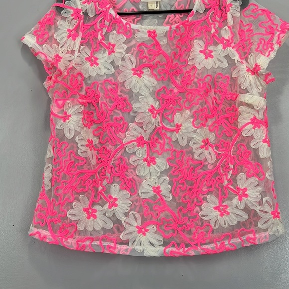 Anthro - Meadow Rue - Mesh Lace Embossed Floral tee - Picture 5 of 12